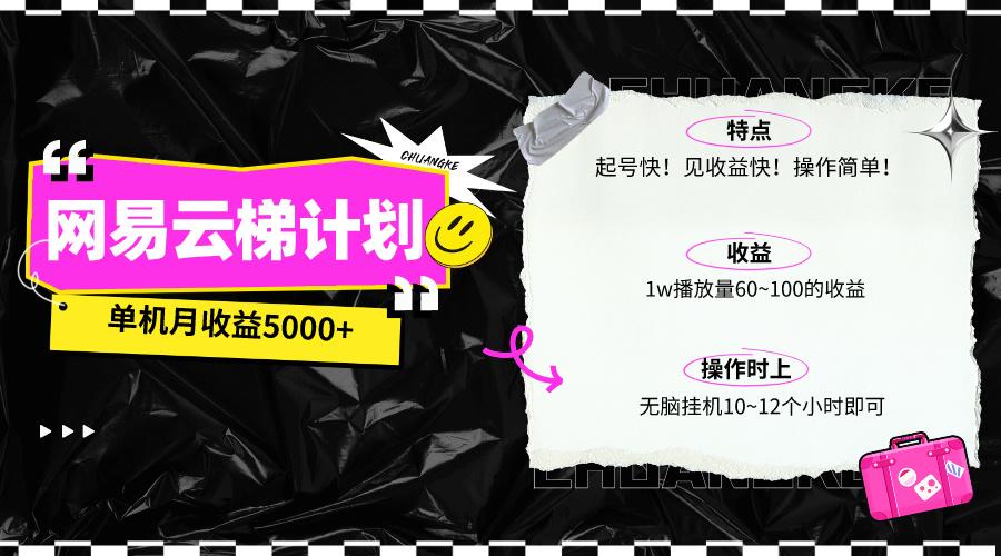 (10063期)最新网易云梯计划网页版，单机月收益5000+！可放大操作-雲鼎文化传媒