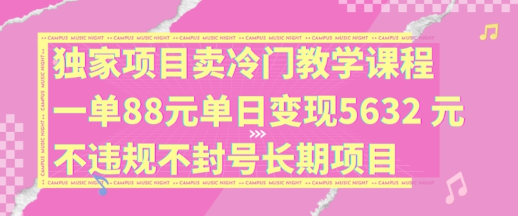 独家项目卖冷门教学课程一单88元单日变现5632元违规不封号长期项目【揭秘】-雲鼎文化传媒