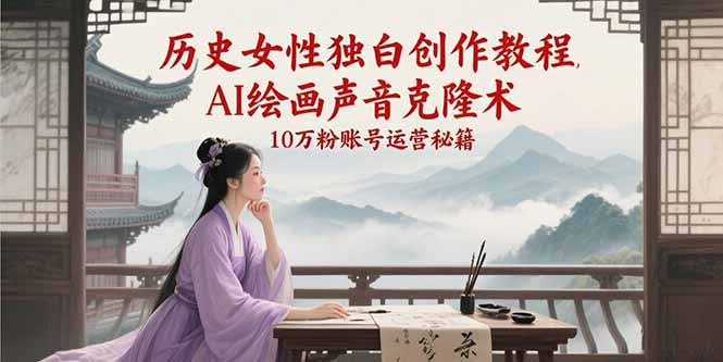 历史女性独白创作教程，AI绘画声音克隆术，10万粉账号运营秘籍-雲鼎文化传媒
