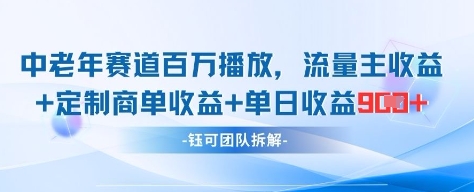 中老年赛道百万播放+流量主收益+定制收益，单日收益9张-雲鼎文化传媒