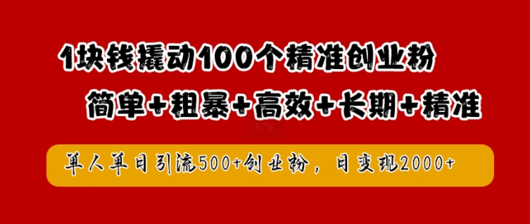 1块钱撬动100个精准创业粉，简单粗暴高效长期精准，单人单日引流500+创业粉，日变现2k【揭秘】-雲鼎文化传媒