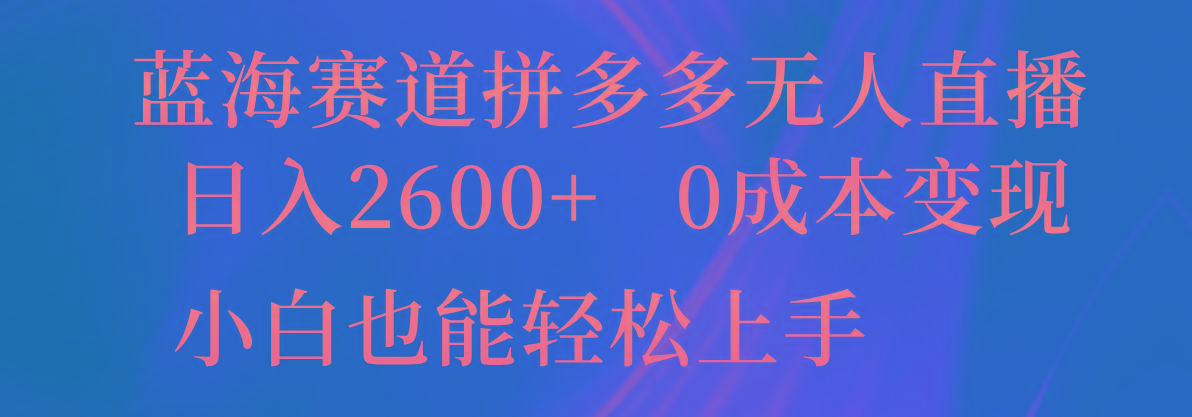 蓝海赛道拼多多无人直播，日入2600+，0成本变现，小白也能轻松上手-雲鼎文化传媒