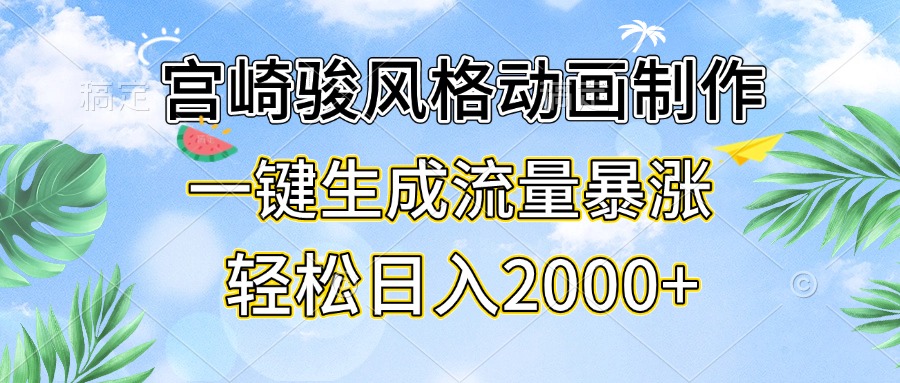 宫崎骏风格动画制作，一键生成流量暴涨，轻松日入2000+-雲鼎文化传媒