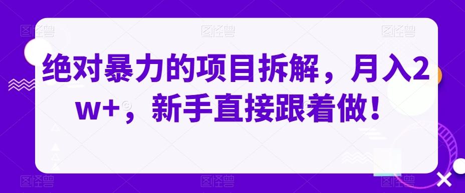 绝对暴力的项目拆解，月入2w+，新手直接跟着做！-雲鼎文化传媒