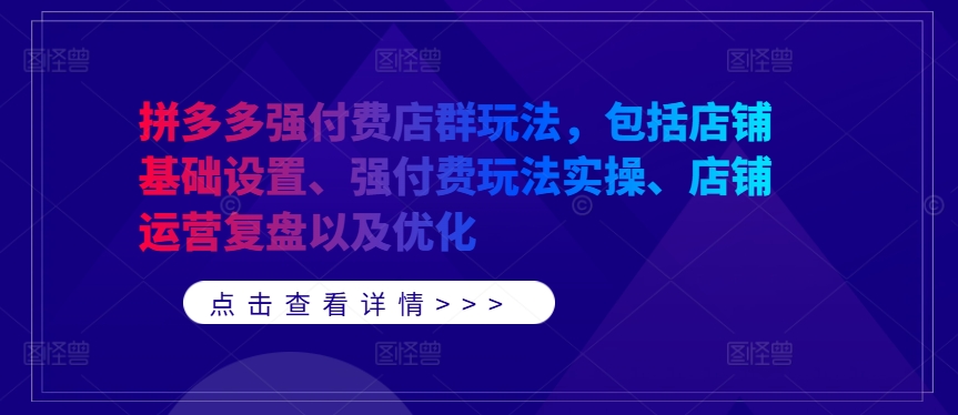 拼多多强付费店群玩法，包括店铺基础设置、强付费玩法实操、店铺运营复盘以及优化-雲鼎文化传媒