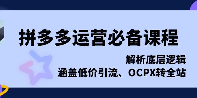 拼多多运营必备课程，解析底层逻辑，涵盖低价引流、OCPX转全站-雲鼎文化传媒