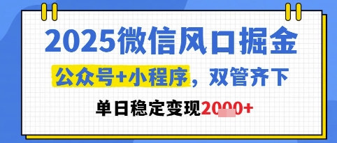2025微信风口掘金，公众号+小程序双管齐下，单日稳定变现1k+【揭秘】-雲鼎文化传媒