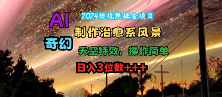 2024短视频掘金项目，AI制作治愈系风景，奇幻天空特效，操作简单，日入3位数【揭秘】-雲鼎文化传媒
