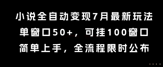 小说全自动变现7月玩法，单窗口50+，可挂100窗口，简单上手，全流程限时公布【揭秘】-雲鼎文化传媒