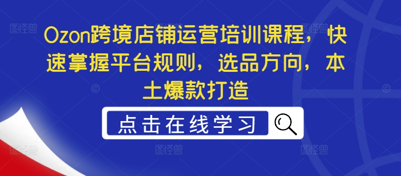 Ozon跨境店铺运营培训课程，快速掌握平台规则，选品方向，本土爆款打造-雲鼎文化传媒