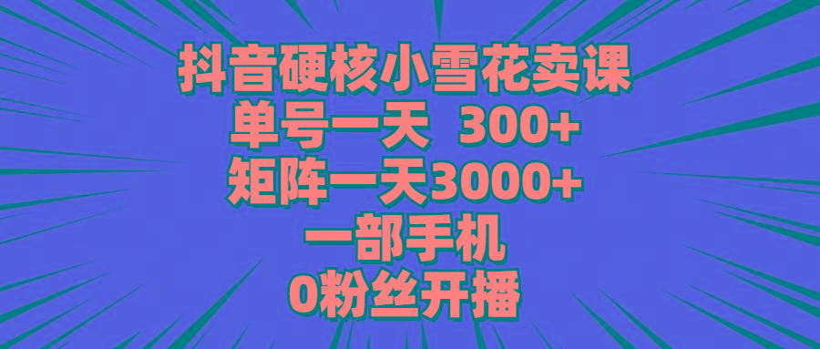 (9551期)抖音硬核小雪花卖课，单号一天300+，矩阵一天3000+，一部手机0粉丝开播-雲鼎文化传媒
