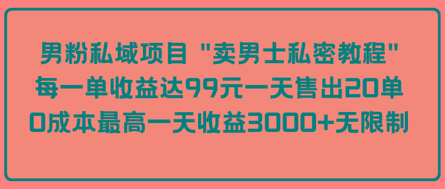 (9730期)男粉私域项目 “卖男士私密教程” 每一单收益达99元一天售出20单-雲鼎文化传媒