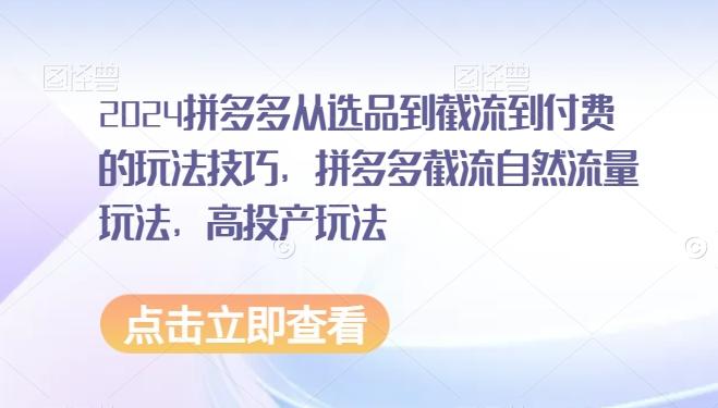 2024拼多多从选品到截流到付费的玩法技巧，拼多多截流自然流量玩法，高投产玩法-雲鼎文化传媒