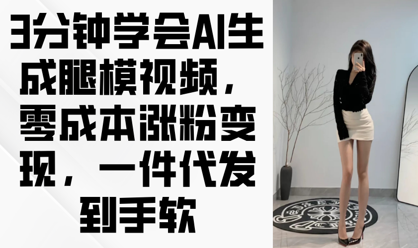 3分钟学会AI生成腿模视频，零成本涨粉变现，一件代发到手软-雲鼎文化传媒