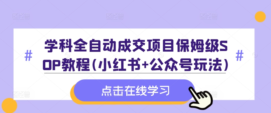 学科全自动成交项目保姆级SOP教程(小红书+公众号玩法)含资料-雲鼎文化传媒
