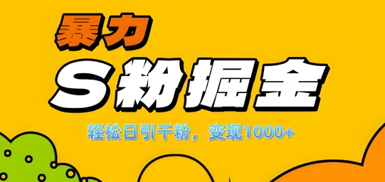 单人单机日引千粉，变现1k+，S粉流量掘金计划攻略【揭秘】-雲鼎文化传媒