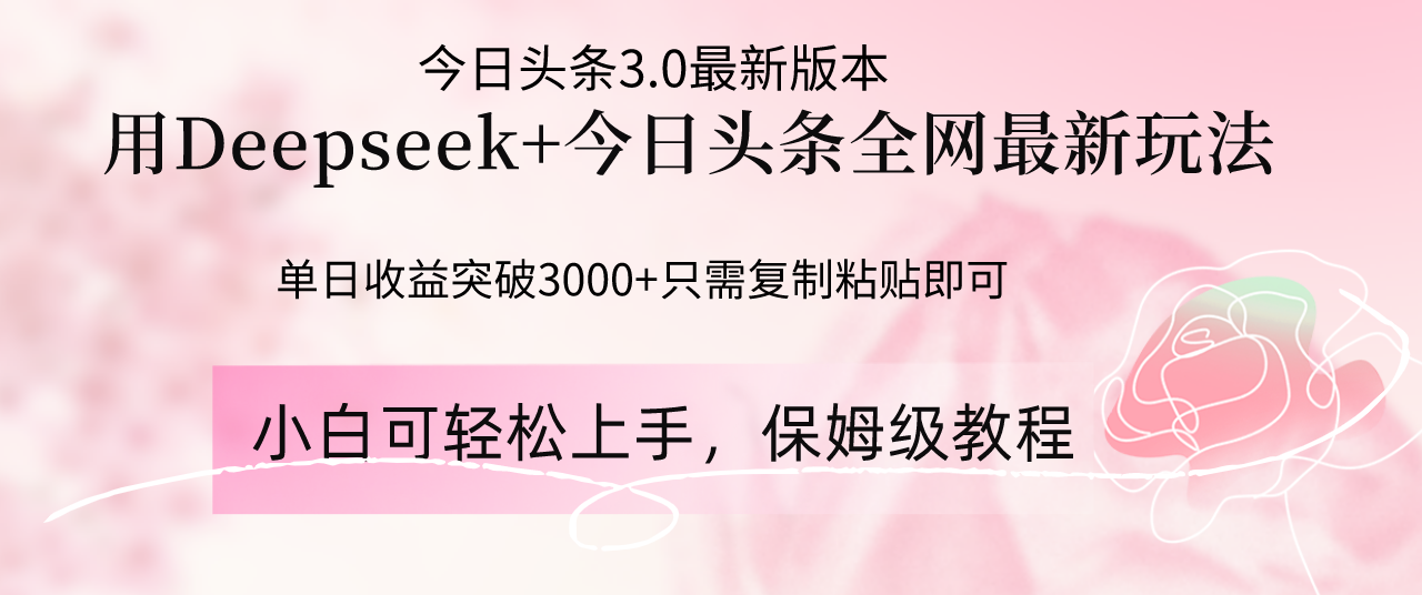 Deepseek结合今日头条全网最新玩法，单日收益突破3000+，只需要简单的…-雲鼎文化传媒