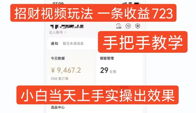 招财视频玩法，一条视频收益723，手把手教学，小白当天可上手-雲鼎文化传媒