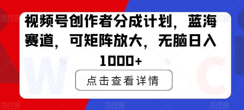 视频号创作者分成计划，蓝海赛道，可矩阵放大，无脑日入1000+-雲鼎文化传媒
