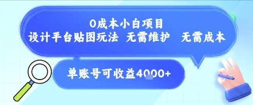 0成本小白项目，设计平台贴图玩法，无需维护，无需成本，单账号单月可产生收益4k+-雲鼎文化传媒