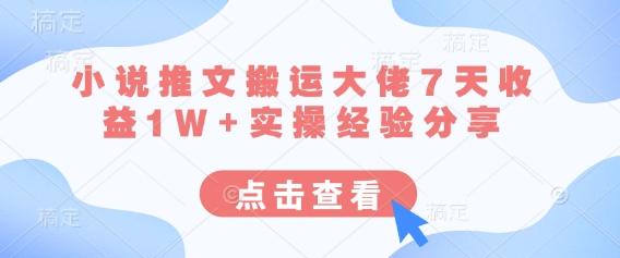 小说推文搬运大佬7天收益1W+实操经验分享-雲鼎文化传媒