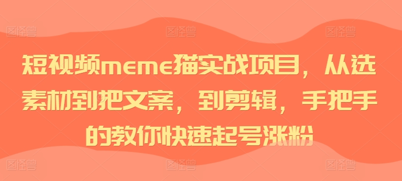 短视频meme猫实战项目，从选素材到把文案，到剪辑，手把手的教你快速起号涨粉-雲鼎文化传媒