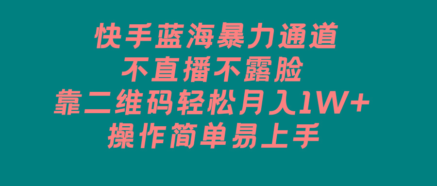 快手蓝海暴力通道，不直播不露脸，靠二维码轻松月入1W+，操作简单易上手-雲鼎文化传媒