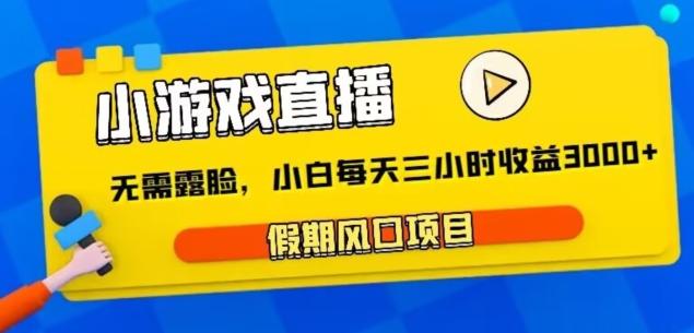 小游戏直播，假期风口项目，无需露脸，小白每天三小时，到账3000+-雲鼎文化传媒