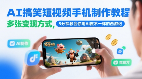 AI搞笑短视频手机制作教程，多张变现方式，5分钟教会你用AI做不一样的西游记-雲鼎文化传媒