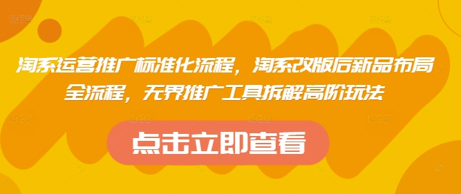 淘系运营推广标准化流程，​淘系改版后新品布局全流程，无界推广工具拆解高阶玩法-雲鼎文化传媒