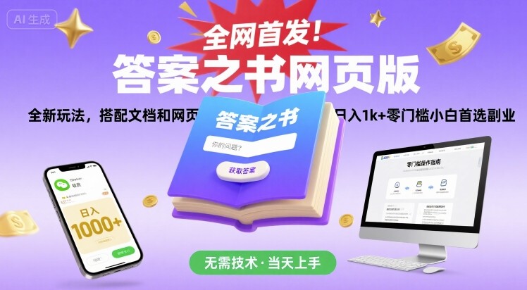全网首发！答案之书网页版，全新玩法，搭配文档和网页，日入1k+零门槛小白首选副业【揭秘】-雲鼎文化传媒