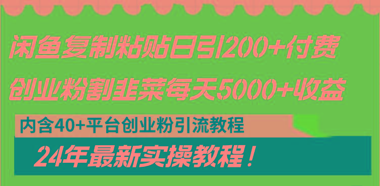闲鱼复制粘贴日引200+付费创业粉，割韭菜日稳定5000+收益，24年最新教程！-雲鼎文化传媒