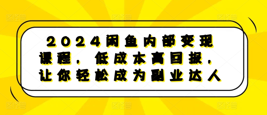 2024闲鱼内部变现课程，低成本高回报，让你轻松成为副业达人-雲鼎文化传媒