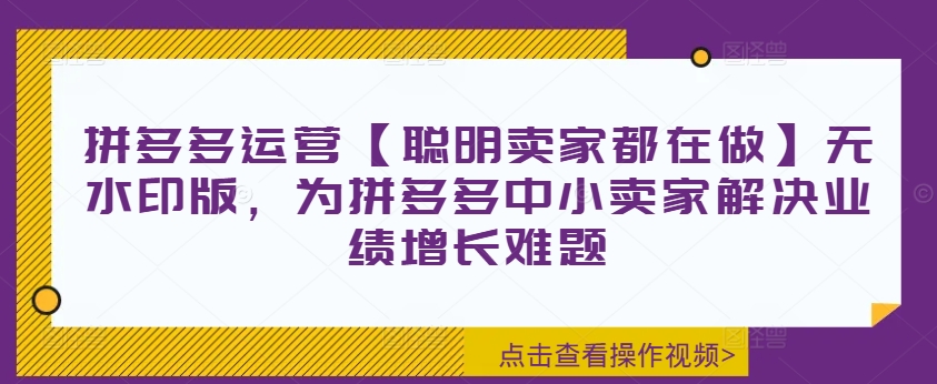 拼多多运营【聪明卖家都在做】无水印版，为拼多多中小卖家解决业绩增长难题-雲鼎文化传媒