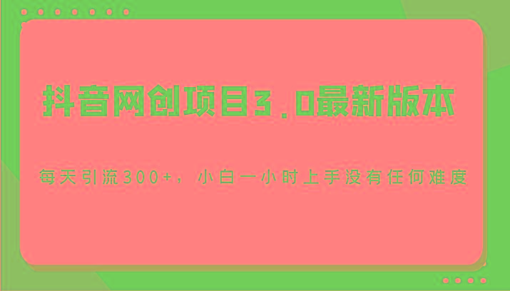 抖音网创项目3.0最新版本，每天引流300+，小白一小时上手没有任何难度-雲鼎文化传媒