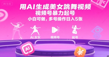 用AI生成美女跳舞视频，视频号暴力起号，小白可做，多号操作日入5张-雲鼎文化传媒