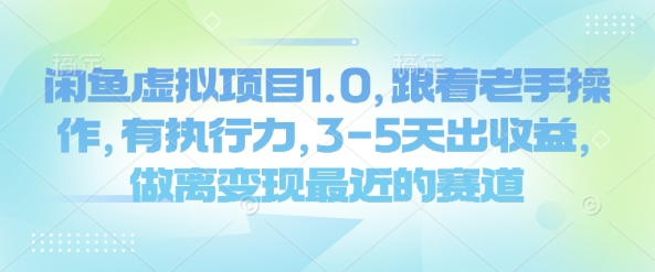 闲鱼虚拟项目1.0，跟着老手操作，有执行力，3-5天出收益，做离变现最近的赛道-雲鼎文化传媒