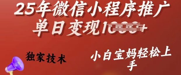 25年微信小程序推广单日变现多张，独家技术，小白宝妈轻松上手【揭秘】-雲鼎文化传媒