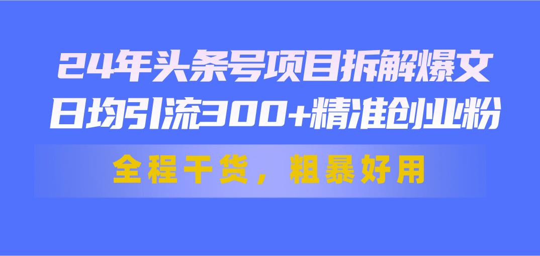 24年头条号项目拆解爆文，日均引流300+精准创业粉，全程干货，粗暴好用-雲鼎文化传媒