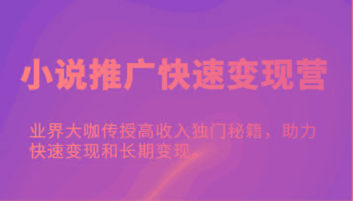 小说推广快速变现营-业界大咖传授高收入独门秘籍，助力快速变现和长期变现。-雲鼎文化传媒