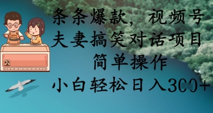 条条爆款，视频号夫妻搞笑对话项目，简单操作，小白轻松日入3张+-雲鼎文化传媒