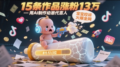 用AI制作幼崽代言人，宝宝的控诉火爆全网，15条作品涨粉13W，单号月入5位数实操教程-雲鼎文化传媒