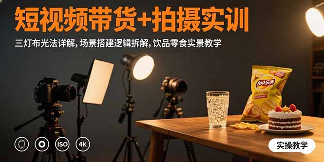 短视频带货+拍摄实训：三灯布光法详解,场景搭建逻辑拆解,饮品零食实景教学-雲鼎文化传媒