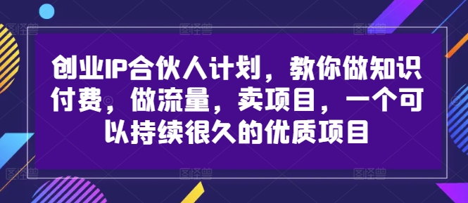创业IP合伙人计划，教你做知识付费，做流量，卖项目，一个可以持续很久的优质项目-雲鼎文化传媒