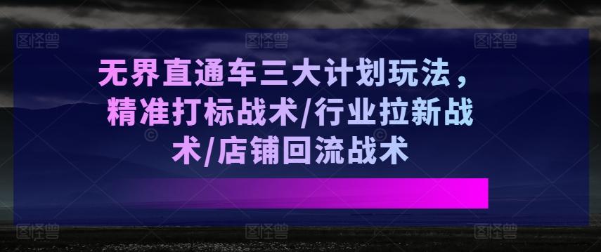 无界直通车三大计划玩法，精准打标战术/行业拉新战术/店铺回流战术-雲鼎文化传媒
