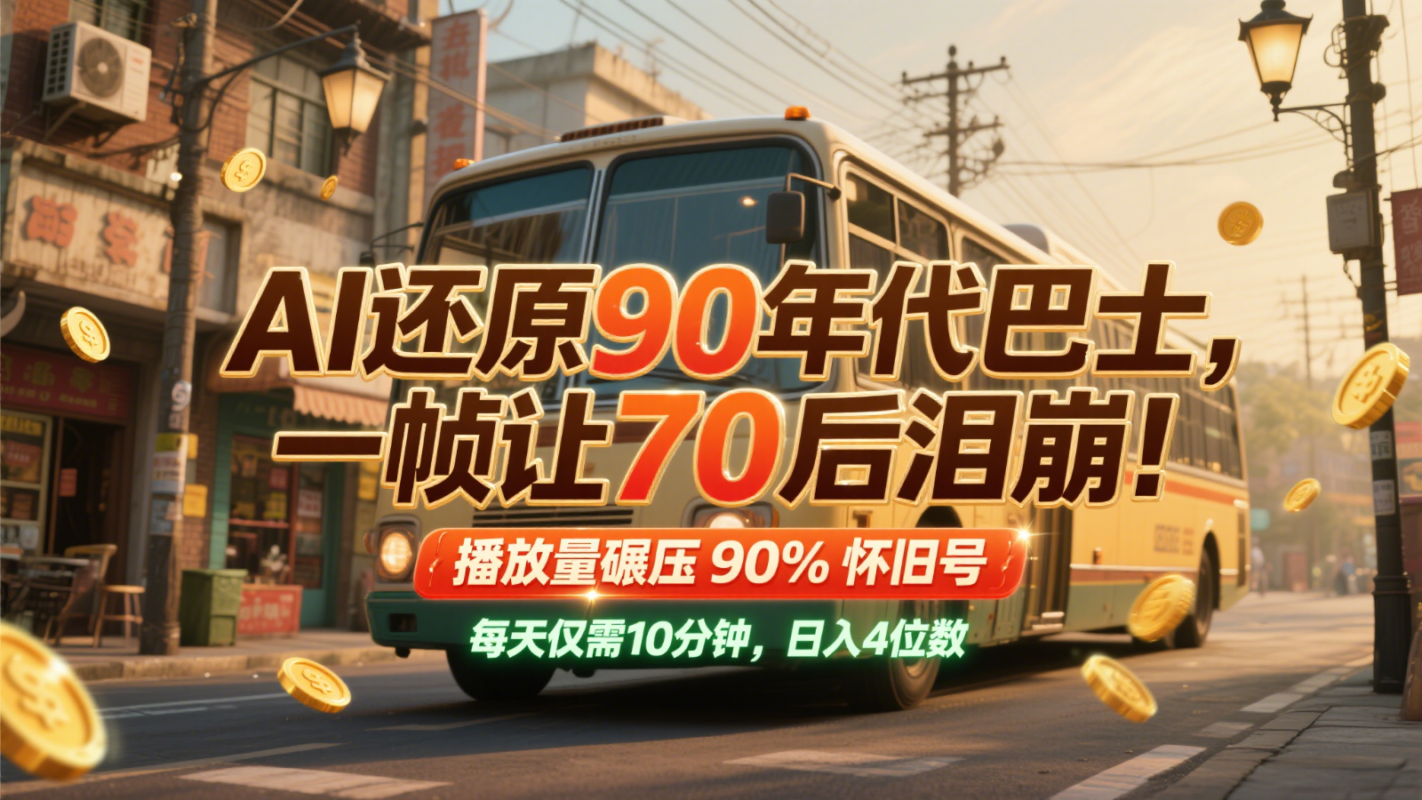 AI还原90年代巴士，一帧让70后泪崩！播放量碾压90%怀旧号，每天10分钟，日入4位数-雲鼎文化传媒
