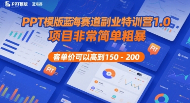 PPT模版蓝海赛道副业特训营1.0，项目非常简单粗暴，客单价可以高到150-200-雲鼎文化传媒