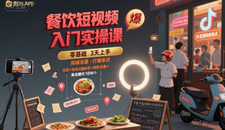 餐饮短视频入门实操课，引爆同城流量，打爆单店-雲鼎文化传媒