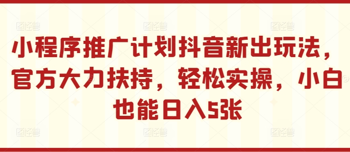 小程序推广计划抖音新出玩法，官方大力扶持，轻松实操，小白也能日入5张【揭秘】-雲鼎文化传媒