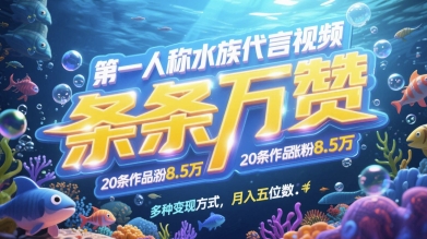 第一人称水族代言视频，条条万赞，20条作品涨粉7.8W，多种变现方式月入五位数-雲鼎文化传媒